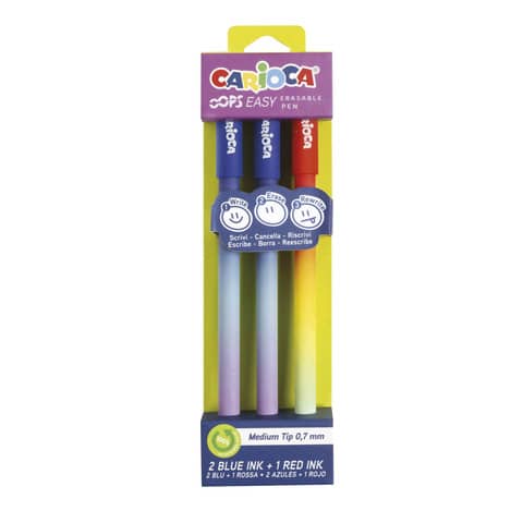 carioca-penna-cancellabile-oops-easy-punta-media-0-7-mm-conf-3-pz-blu-rosso-41025