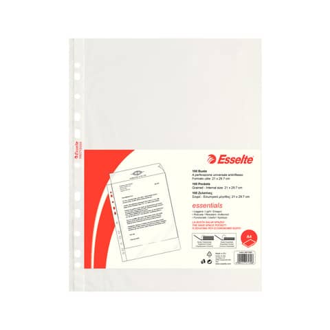 esselte-buste-perforazione-universale-goffrate-essentials-pp-antiriflesso-trasparente-a4-conf-100-392713000