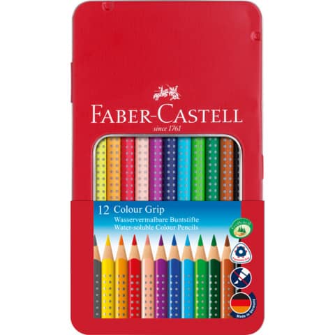 faber-castell-matite-colorate-colour-grip-astuccio-metallo-colori-assortiti-conf-12-pezzi-112413