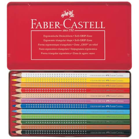 faber-castell-matite-colorate-colour-grip-astuccio-metallo-colori-assortiti-conf-12-pezzi-112413
