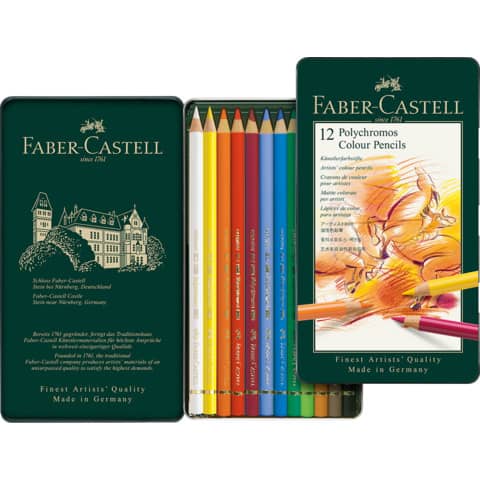 faber-castell-matite-colorate-permanenti-faber-castell-polychromos-mina-3-8-mm-box-metallo-colori-assortiti-conf-12-pezzi-110012