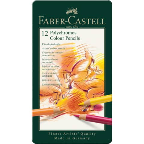 faber-castell-matite-colorate-permanenti-faber-castell-polychromos-mina-3-8-mm-box-metallo-colori-assortiti-conf-12-pezzi-110012