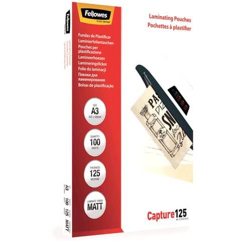 fellowes-pouches-plastificatrici-standard-capture125-finitura-opaca-2x125-m-a3-conf-100-pezzi-5328601