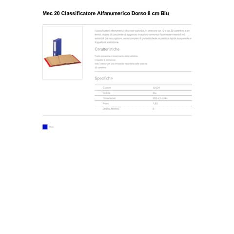 king-mec-classificatore-alfanumerico-custodia-mec-20-dorso-8-5-cm-blu-12004