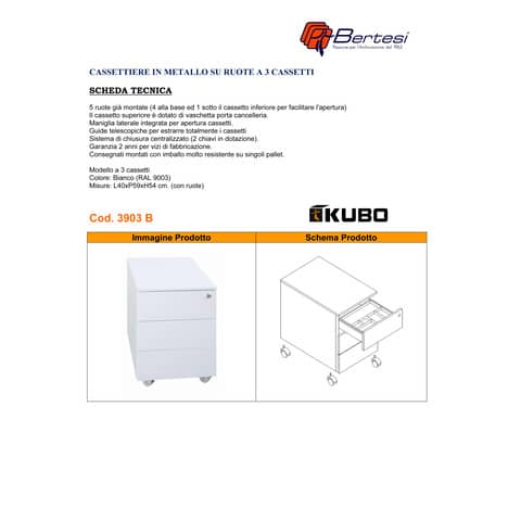 kubo-cassettiera-metallo-3-ruote-40x59x54-cm-bianco-3903-b