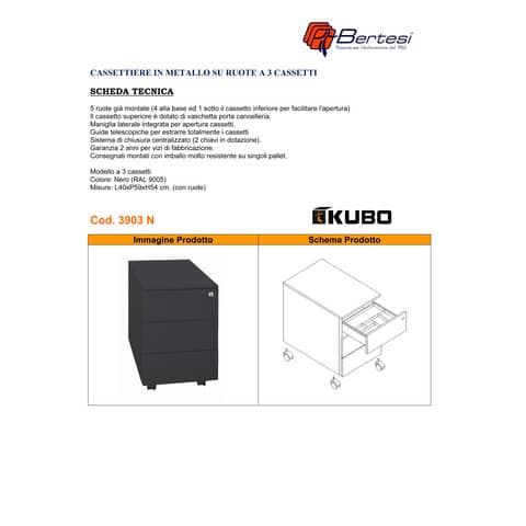 kubo-cassettiera-metallo-3-ruote-40x59x54-cm-nero-3903-n