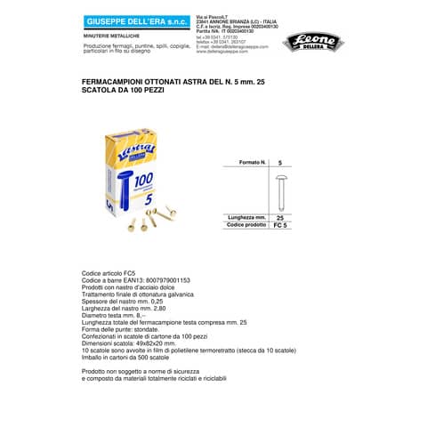 leone-dell-era-fermacampioni-leone-dellera-acciaio-testa-bombata-n-5-25-mm-ottone-scatola-100-pz-fc5