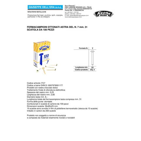 leone-dell-era-fermacampioni-leone-dellera-acciaio-testa-bombata-n-7-31-mm-ottone-scatola-100-pz-fc7