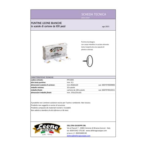 leone-dell-era-puntine-disegno-leone-dellera-diametro-testa-9-5-mm-bianche-scatola-cartone-100-pezzi-ppc1001