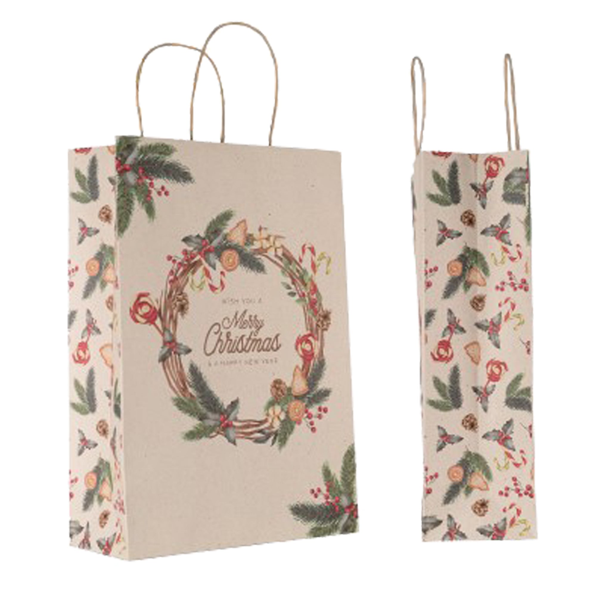 mainetti-bags-blister-25-shopper-carta-18x8x24cm-natale-ghirlanda-verde