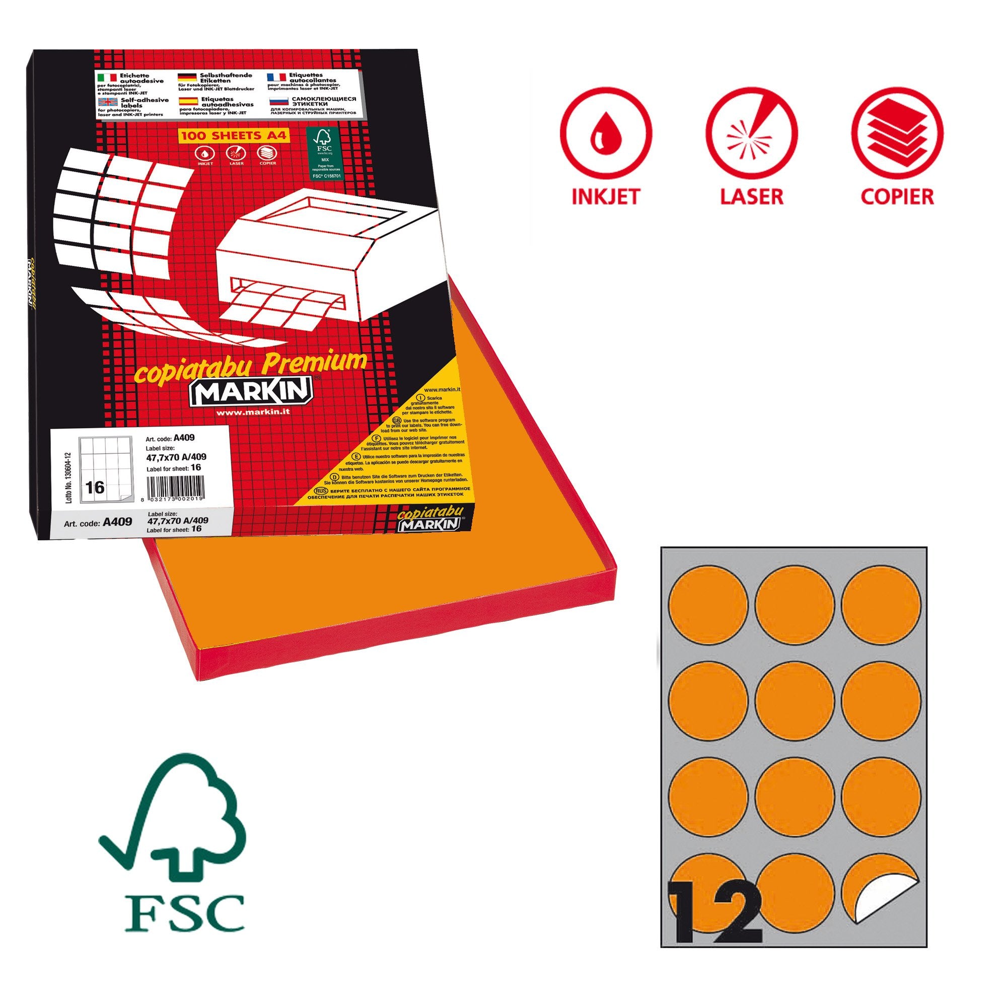 markin-etichetta-adesiva-r-310-arancio-fluo-100fg-a4-tonda-d60mm-12et-fg