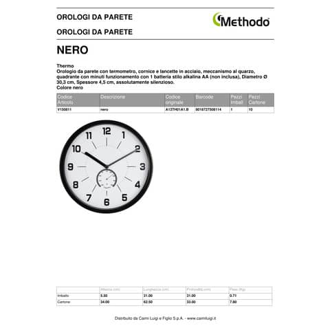 methodo-orologio-parete-termometro-thermo-diametro-diametro-30-3-cm-nero-v150811