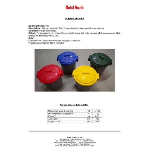 mobil-plastic-bidone-25-litri-dotato-coperchio-due-chiusure-esterne-pp-rosso-105-25-rob