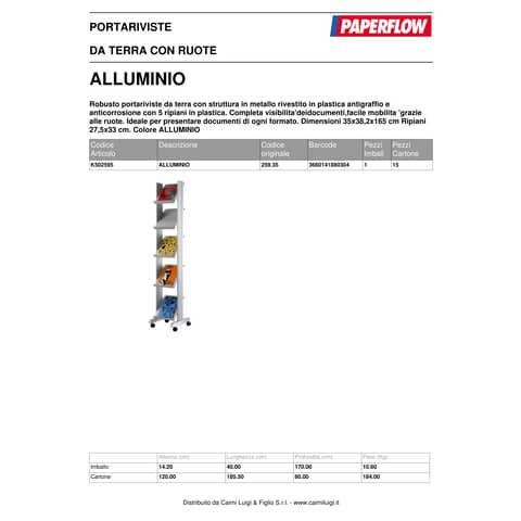 paperflow-portariviste-terra-corner-5-ripiani-ruote-alluminio-85-5x38-5x165-cm-k502595