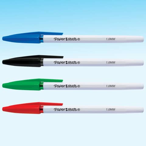 papermate-penne-sfera-cappuccio-pm-045-1-mm-nero-blu-rosso-verde-conf-8-pezzi-2084416