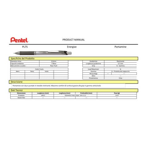 pentel-portamine-energize-pencil-0-5-mm-acciaio-nero-pl75-ao