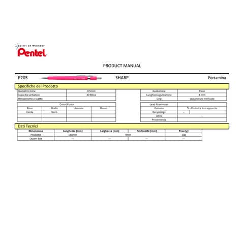 pentel-portamine-sharp-p200-fisso-4-mm-mina-0-5-mm-hb-fusto-nero-p205-a