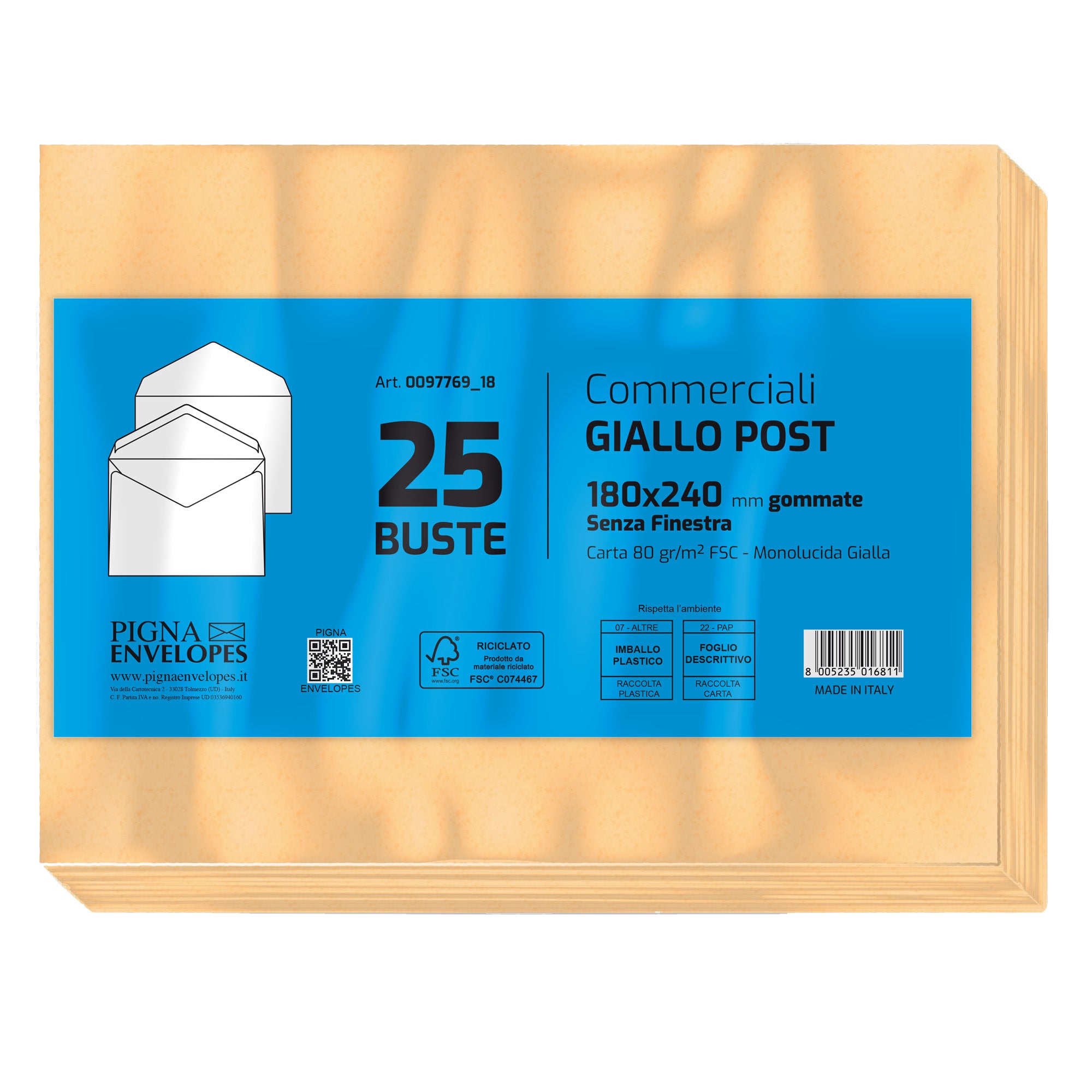 pigna-25-buste-giallo-postale-gommata-carta-riciclata-fsc-180x240mm-80gr