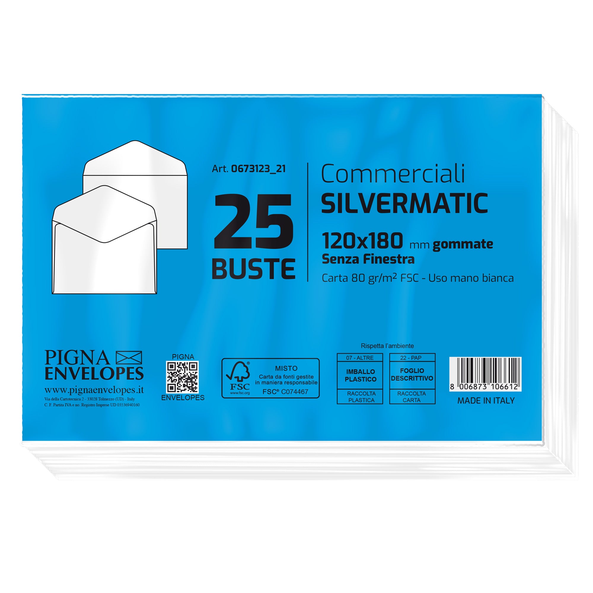 pigna-25-buste-silver-matic-fsc-gommata-bianca-s-finestra-120x180mm-80gr