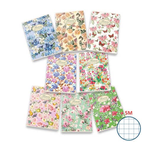 pigna-quaderno-quadretti-42-fogli-maxi-nature-flowers-a4-quadretti-5m-assortiti-02298855m