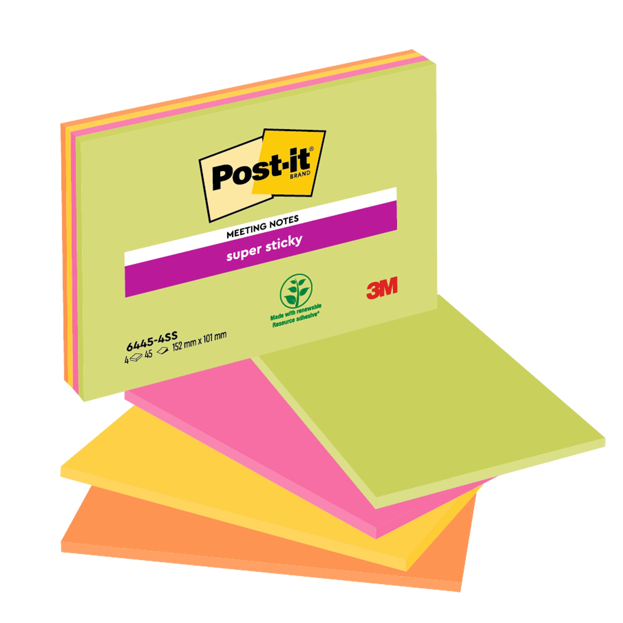 post-it-blocco-45foglietti-super-sticky-101x152mm-meeting-note-neon-6445-ssp