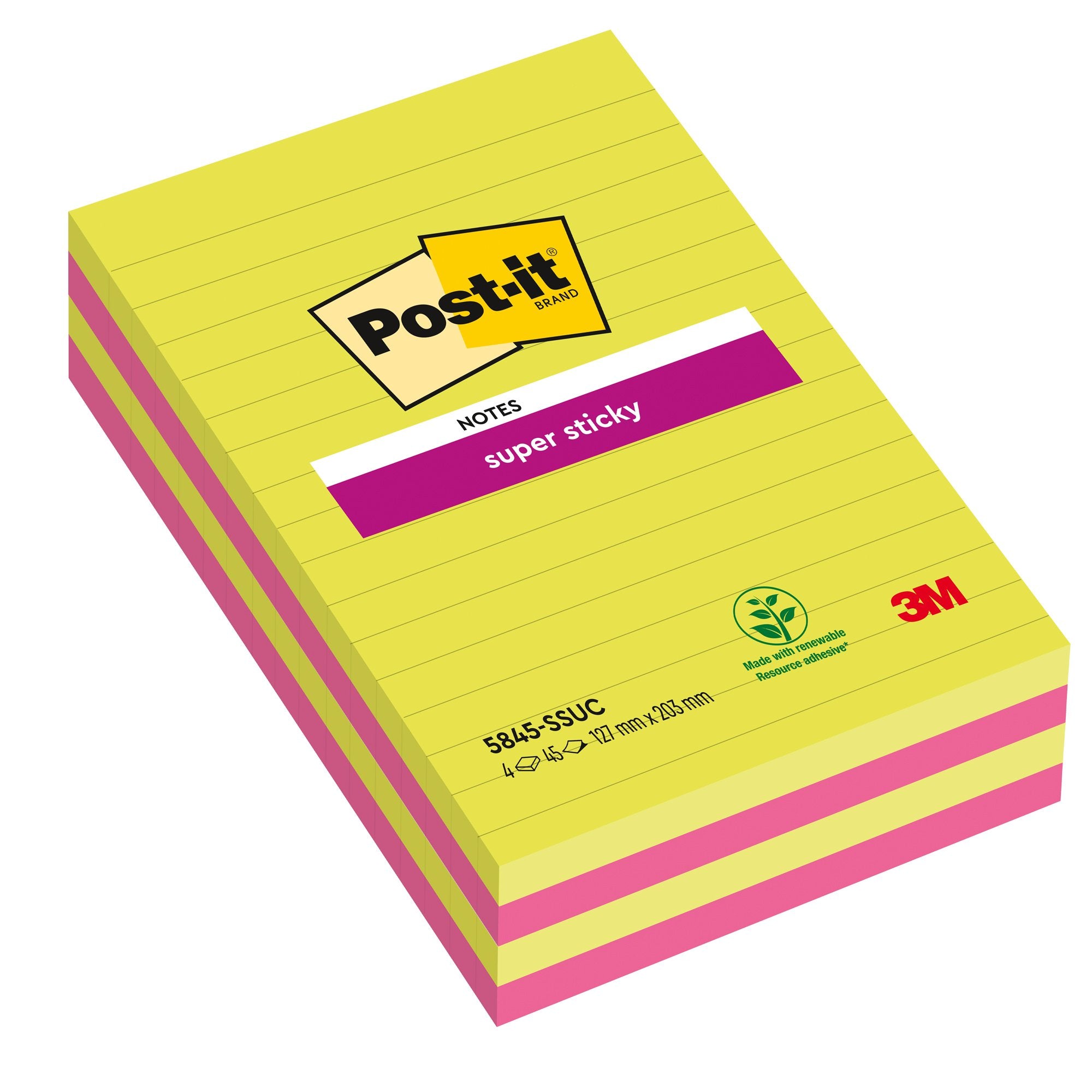 post-it-blocco-45foglietti-super-sticky-127x203mm-righe-ultracolor-845-4succ