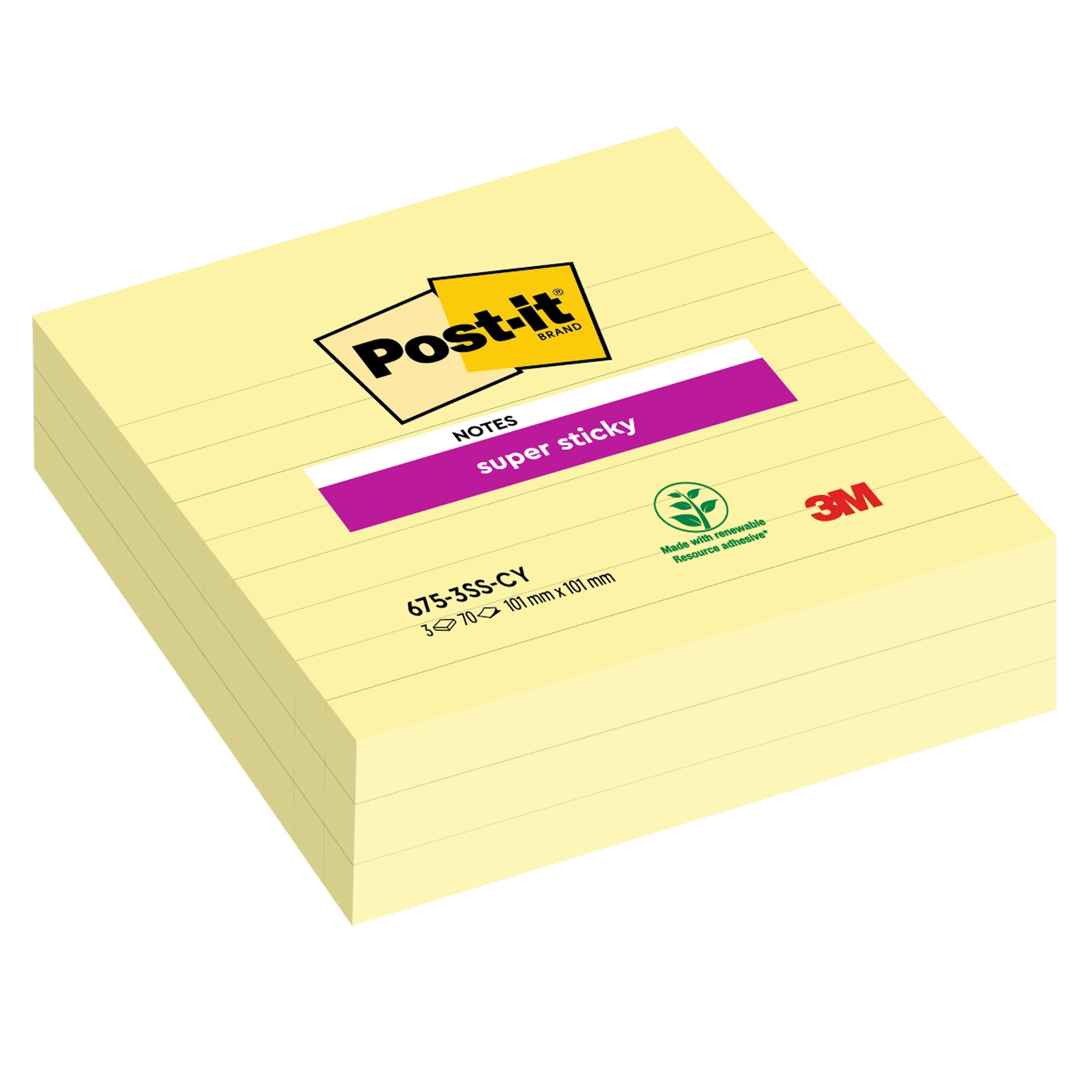 post-it-blocco-70fg-super-sticky-giallo-canary-101x101mm-righe-675-ss3cy-eu