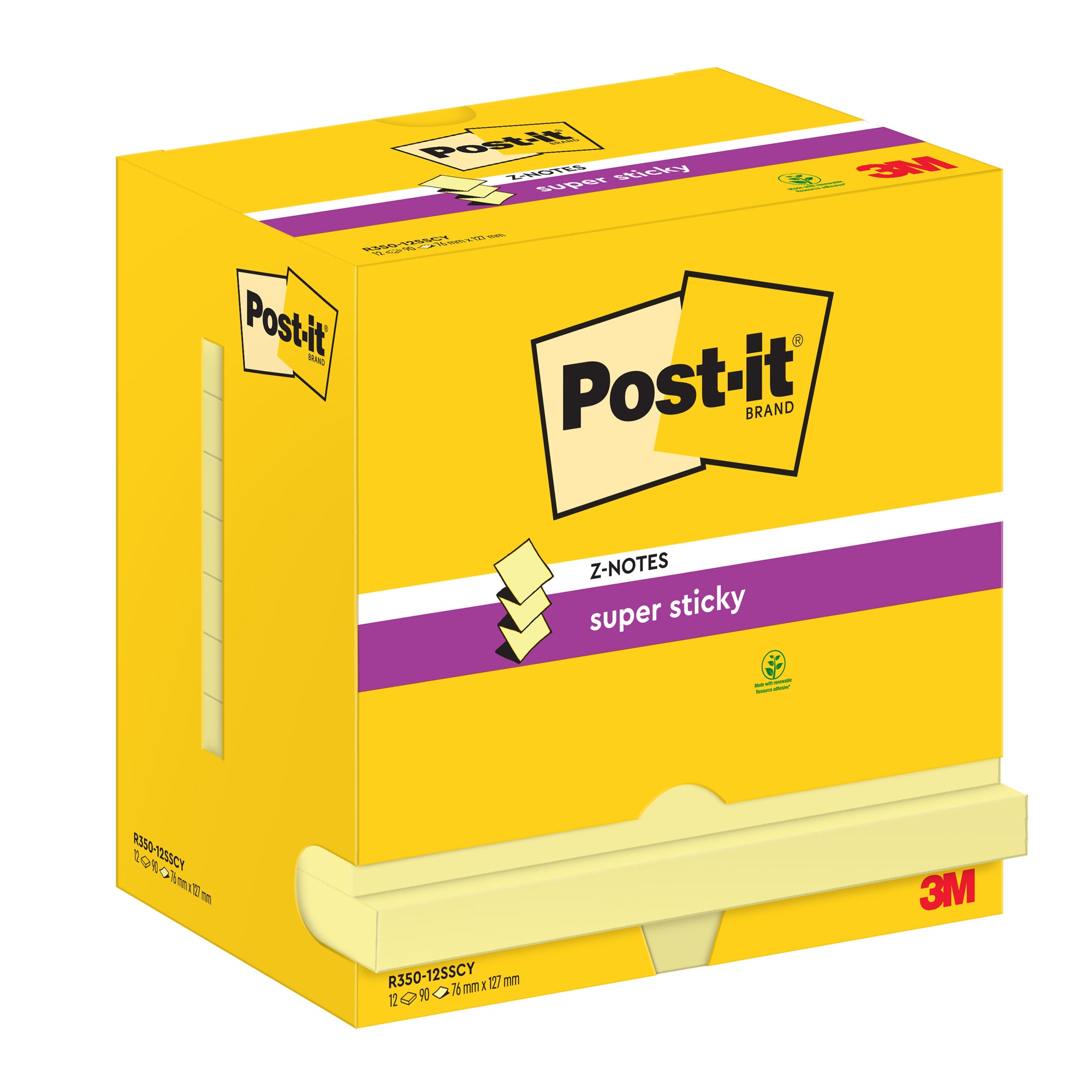 post-it-blocco-90foglietti-super-sticky-z-notes-canary76x127mm-r350-123ss-cy