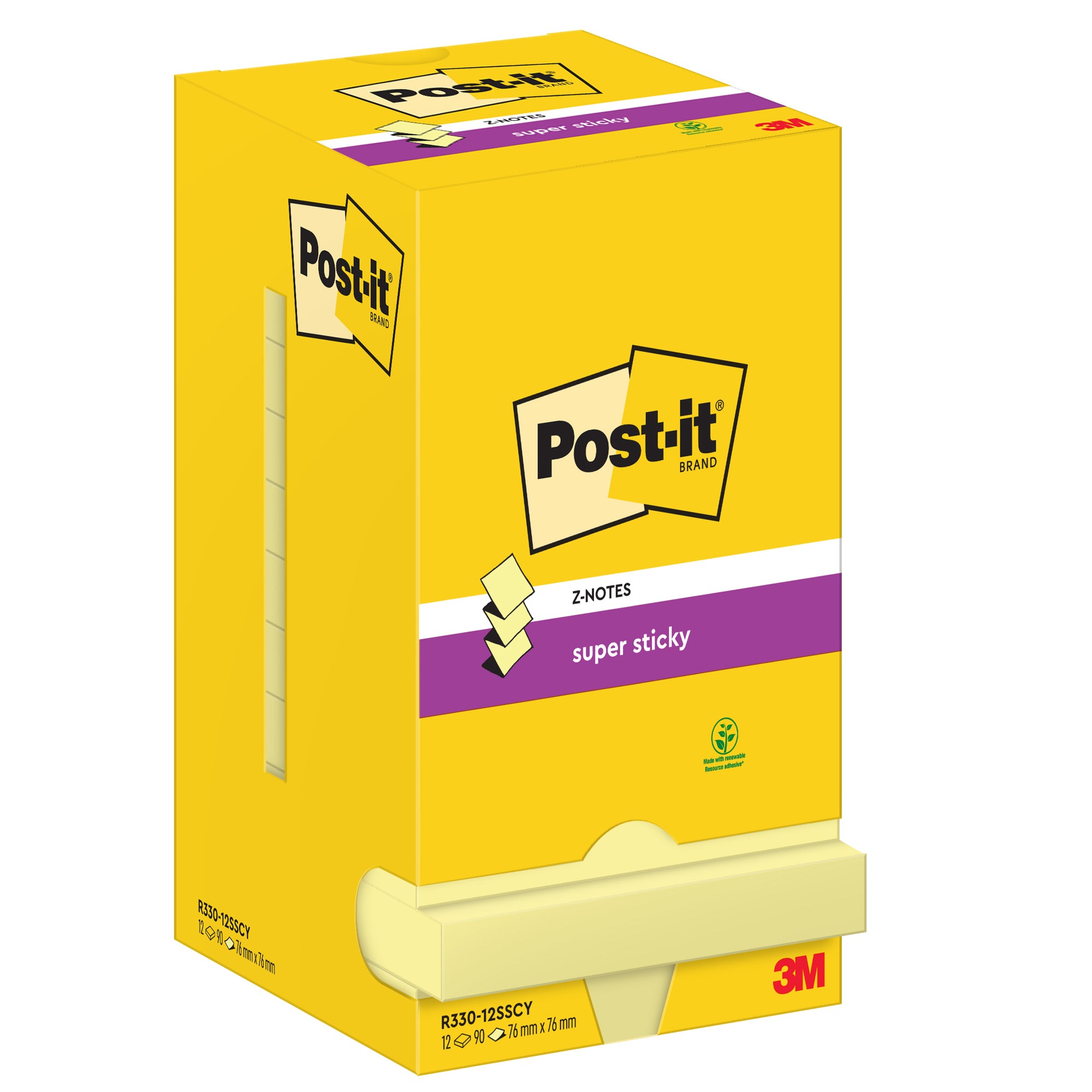 post-it-blocco-90foglietti-super-sticky-z-notes-canary76x76mm-r330-123ss-cy