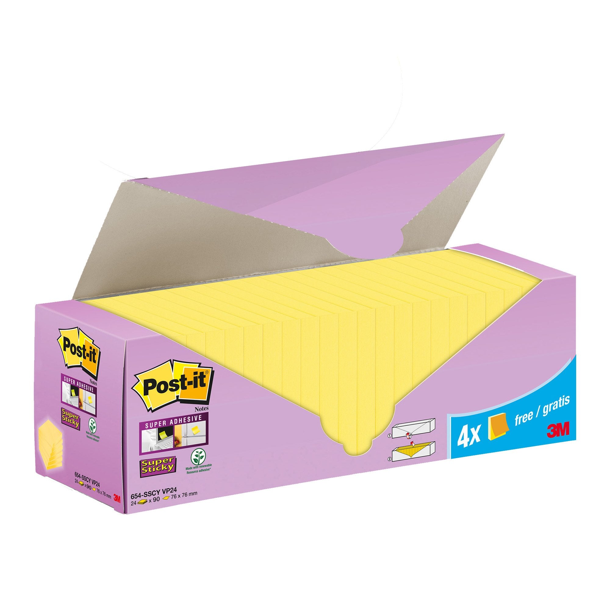 post-it-cf-204pz-blocco-90fg-super-sticky-76x76mm-654-sscy-vp24-giallo-canary