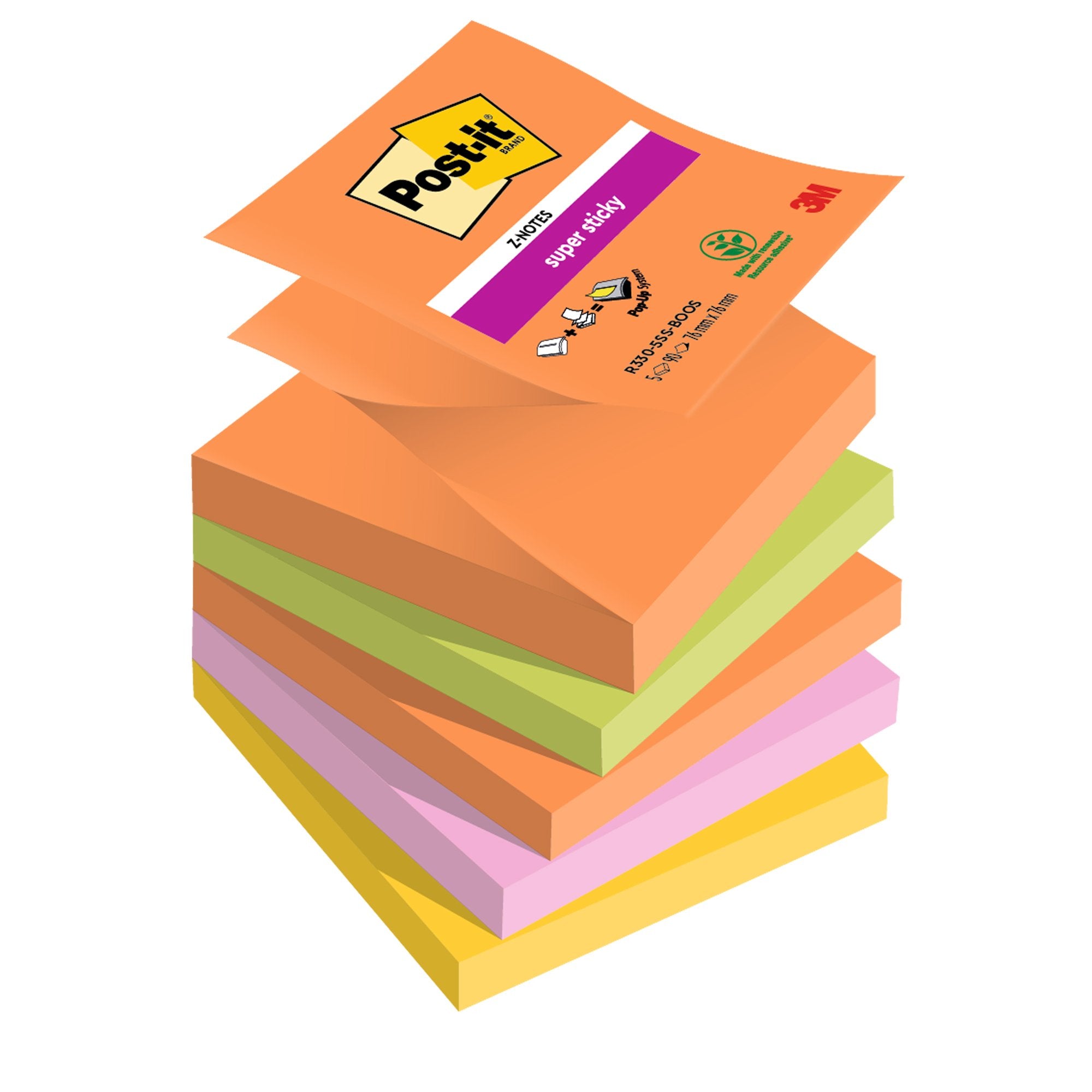 post-it-cf-5pz-blocco-90foglietti-super-sticky-z-notes-76x76mm-r330-5ss-boos