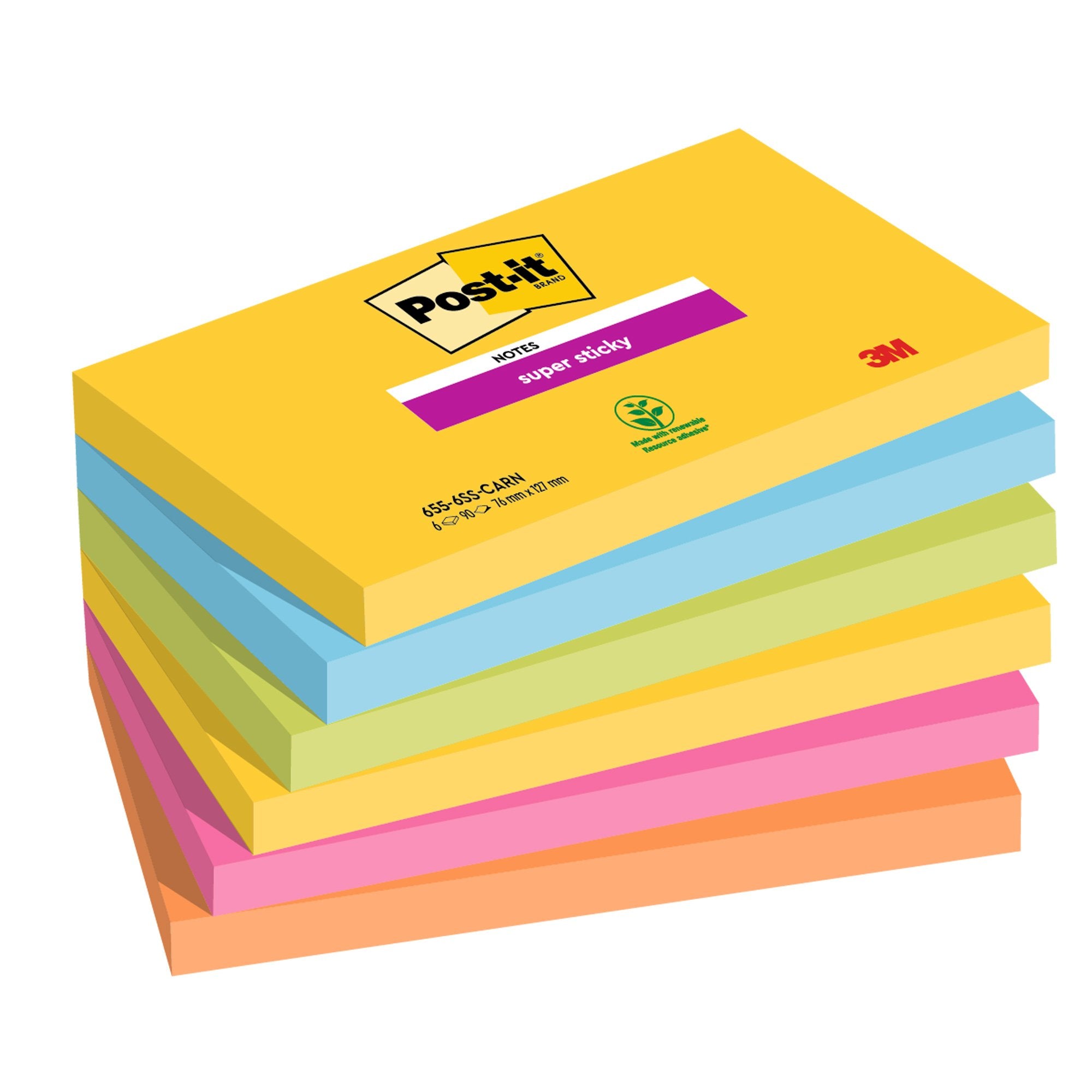 post-it-cf-6pz-blocco-90fg-super-sticky-76x127mm-655-6ss-carn-carnival