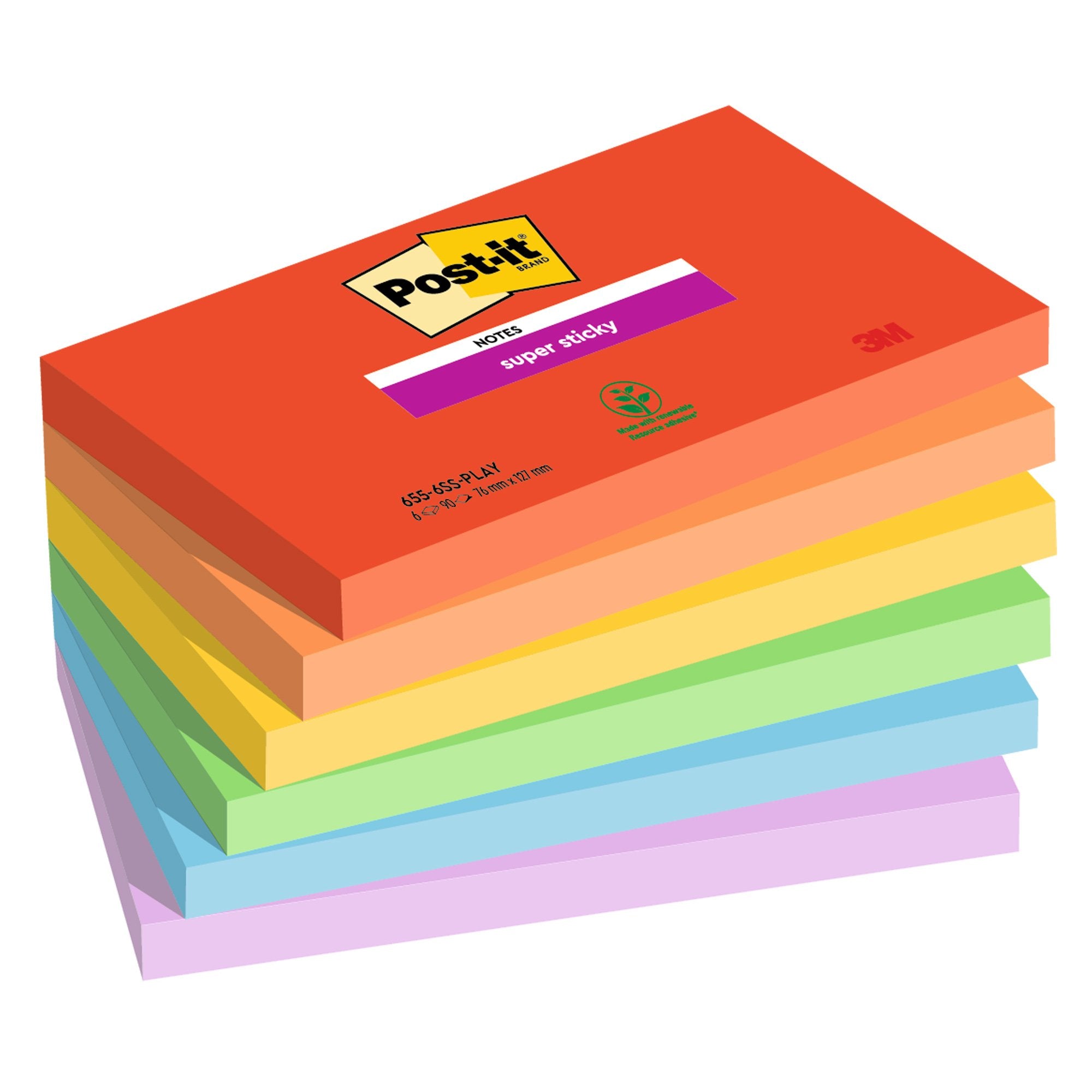 post-it-cf-6pz-blocco-90foglietti-super-sticky-76x127mm-655-6ss-play-playful