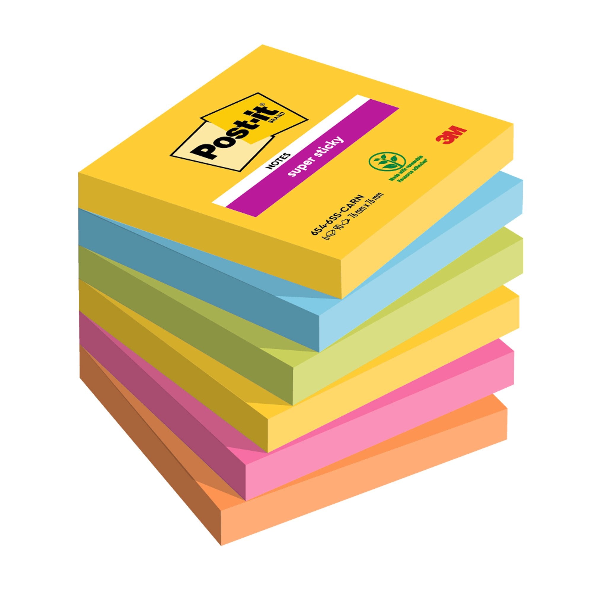 post-it-cf-6pz-blocco-90foglietti-super-sticky-76x76mm-654-6ss-carn-carnival