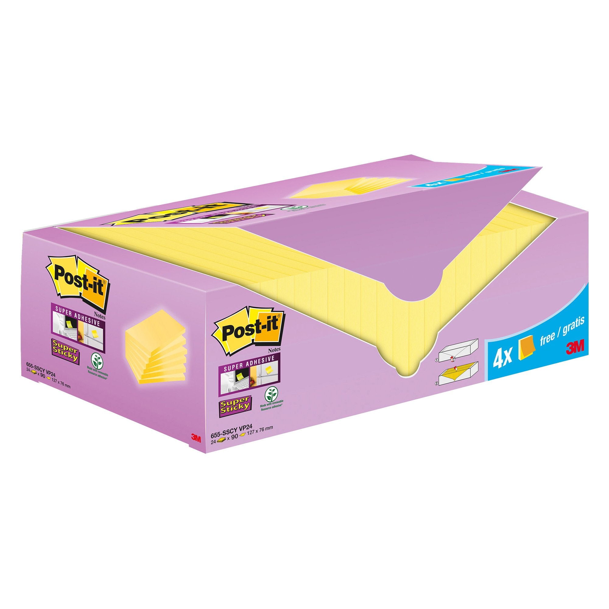 post-it-cf204pz-blocco-90fg-super-sticky-76x127mm655-sscy-vp24-giallo-canary