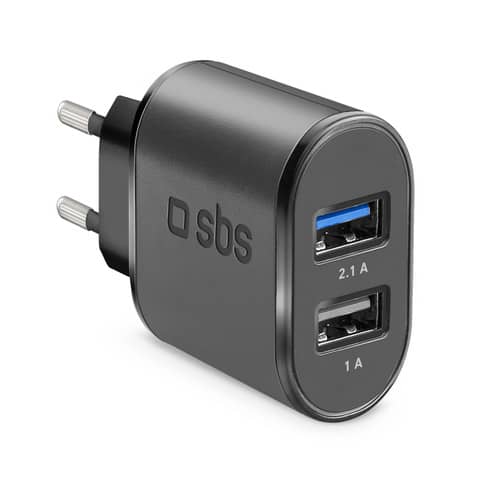 sbs-caricabatterie-viaggio-100-250v-2100-mah-fast-charge-2-usb-nero-tetr2usb21afast