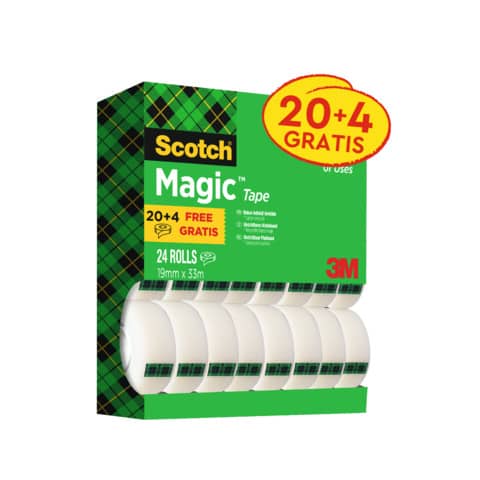 scotch-nastro-adesivo-scotch-magic-810-19-mm-x-33-m-trasparente-opaco-value-pack-20-rotoli-4-gratis-8-1933r24tpr