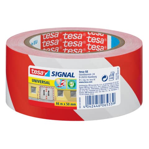 tesa-nastro-segnaletico-signal-universale-opp-adesivo-acrilico-50mm-x-66m-rosso-bianco-58134-00000-00