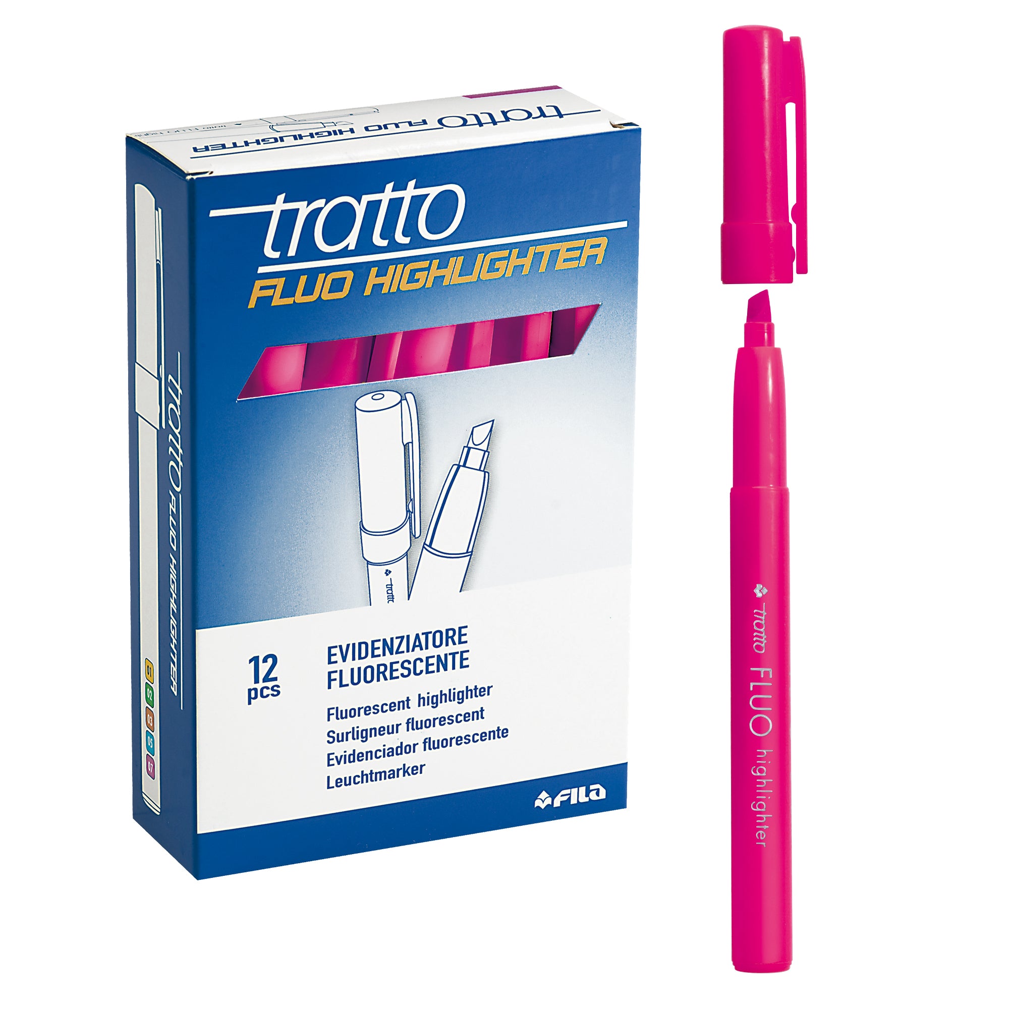 tratto-scatola-12-evidenziatori-highlighter-fucsia-fluo