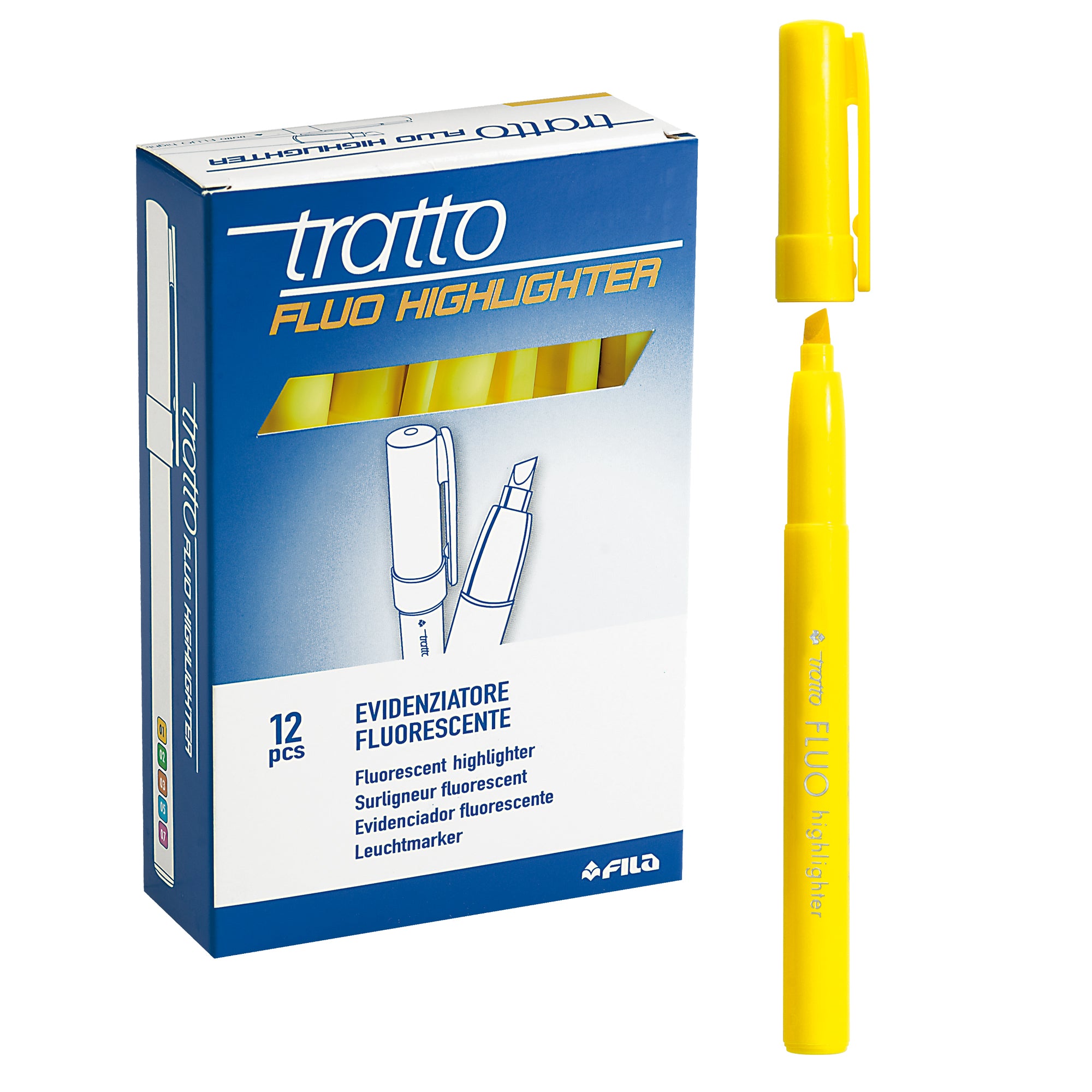 tratto-scatola-12-evidenziatori-highlighter-giallo-fluo