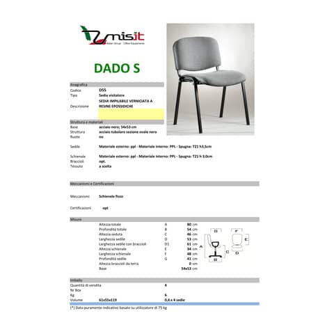 unisit-sedia-visitatore-4-gambe-dado-d5s-acciaio-nero-rivestimento-ignifugo-rosso-conf-4-pezzi-d5s-4-ir