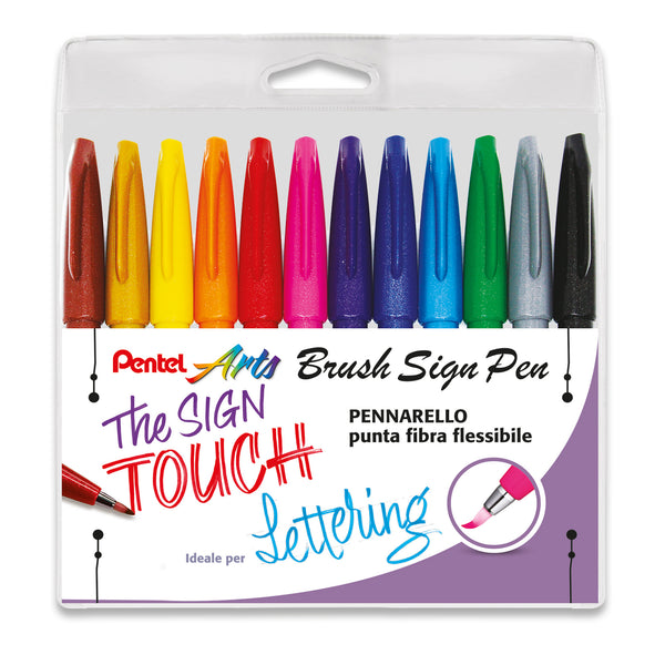 PENTEL - 0022187 - Astuccio 12 sign pen brush colori assortiti